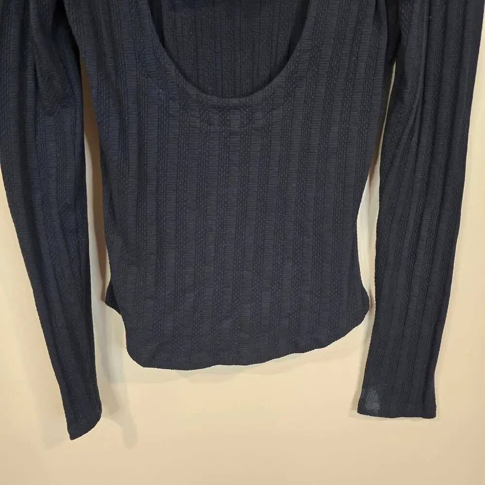 Women's Free People Ribbed Long Sleeve Open Back with Bow | Size Small